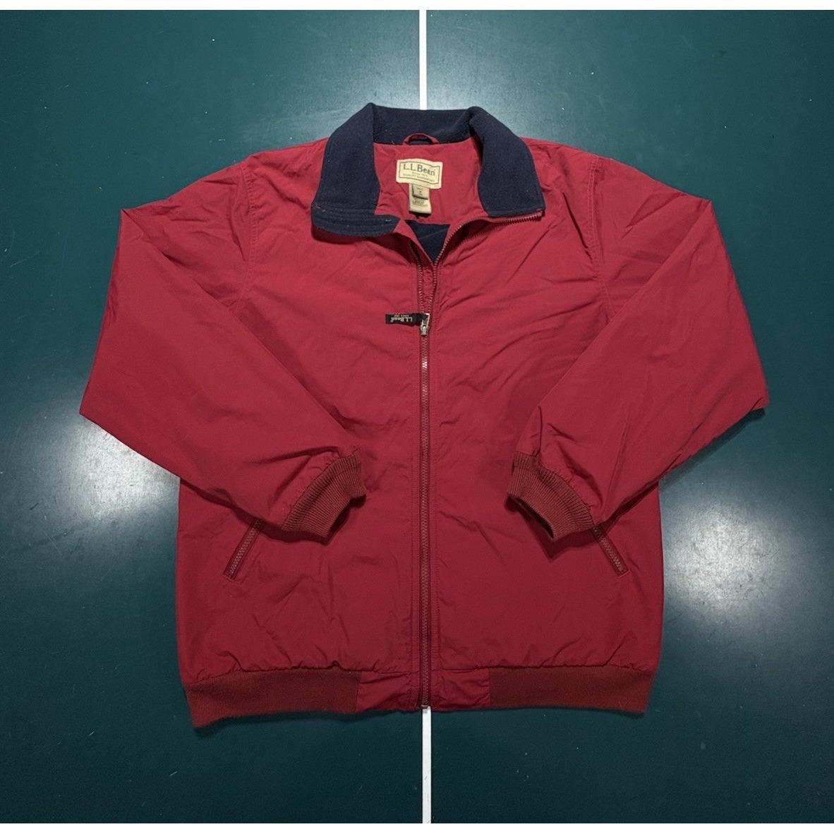 Vintage Ll Bean Warm Up Bomber Jacket Men's Medium Tall Red Blue Fleece Lined